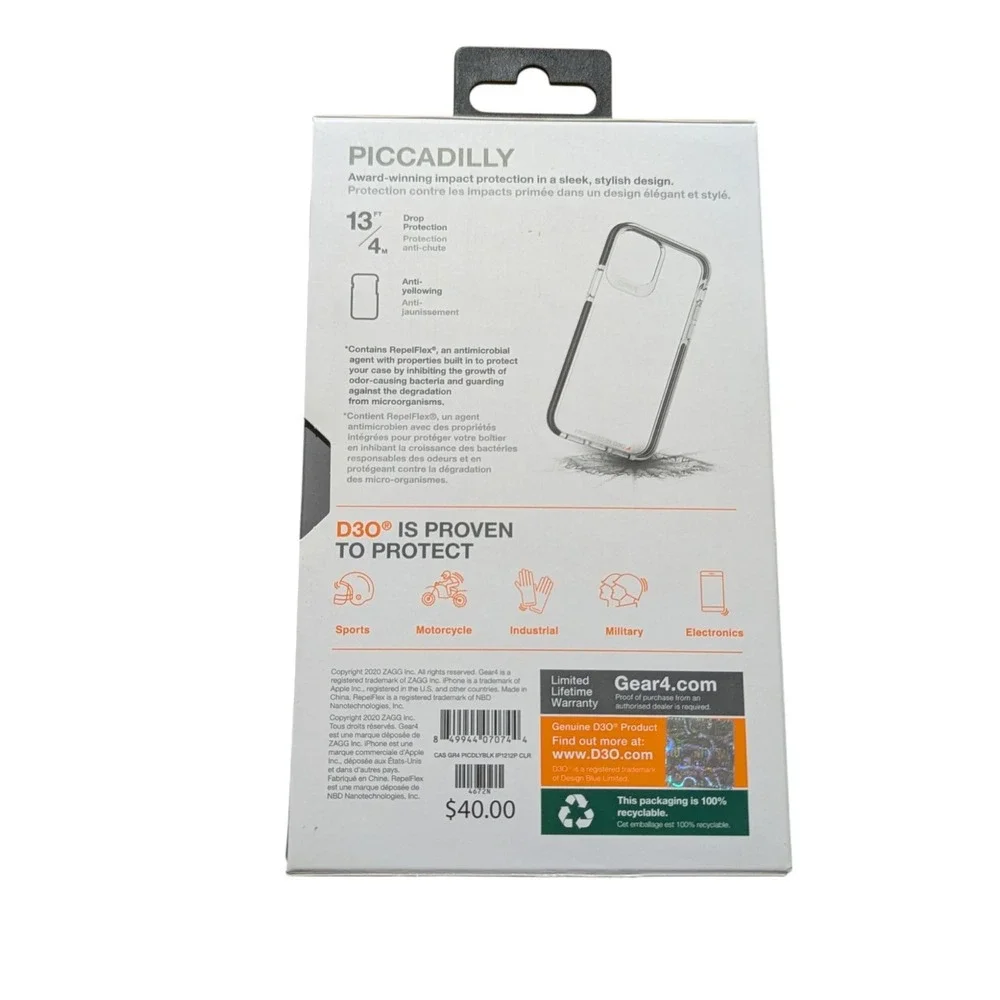 B7. Gear4 PACCADILLY 13ft Drop Protection CLR/BLK Case For iPhone 12/‎ 12 Pro